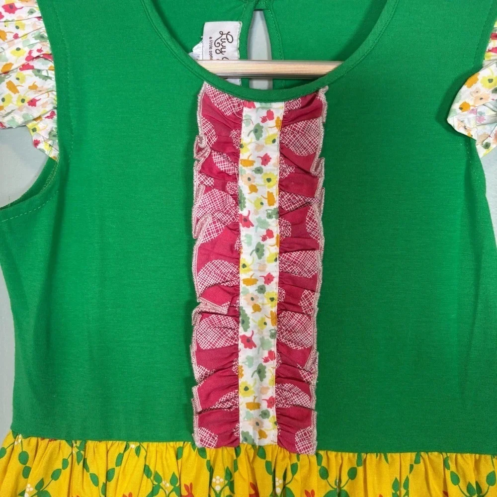 Livy James Flutter Sleeve Sun Dress-Green and Yellow-Girls Size 10